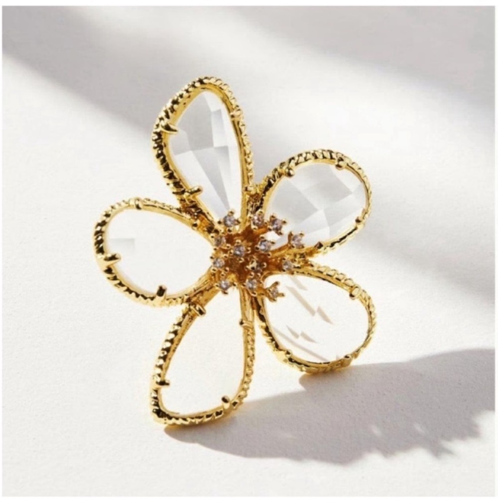 New! Anthropologie Gold Flower Statement Earrings (3033) NWOT - Picture 2 of 3